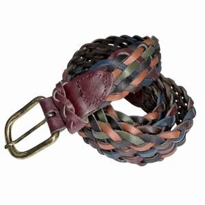 Capezio Womens Woven Leather Belt Multicolor Braided Brass Buckle Sz M Boho